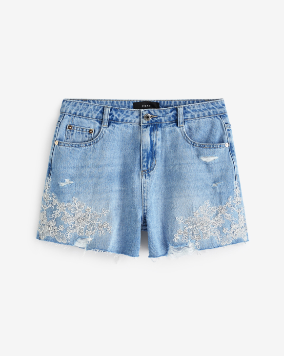 Mid Blue Lace Denim Shorts